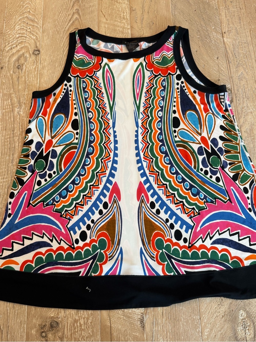 Eva Marro Multicolor Abstract Print Tank Top with Black Trim L